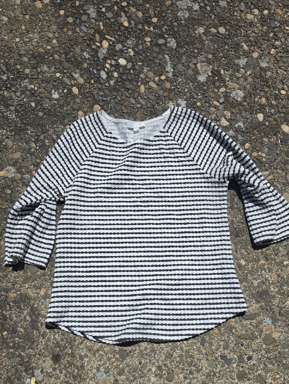 Striped 3/4 Sleeve Women's Blouse - Black & White, Flare Sleeved